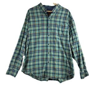 Schmidt Workwear Button Front Plaid Flannel Shirt Mens 2X 100% Cotton Green Blue
